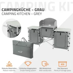 Camping Küche faltbar mit Tragetasche Grau aus Aluminium inkl. Arbeitsplatte Hauki-ECD Germany Discount