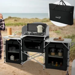 Camping Küche faltbar mit Tragetasche Schwarz aus Aluminium inkl. Arbeitsplatte Hauki-ECD Germany New