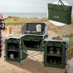 Camping Küche faltbar mit Tragetasche Khaki aus Aluminium inkl. Arbeitsplatte Hauki-ECD Germany Best