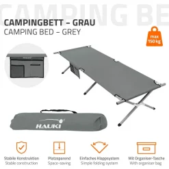 Campingbett Feldbett klappbar 210x83x46 cm Grau mit Tragetasche bis 150 kg HAUKI-ECD Germany Sale