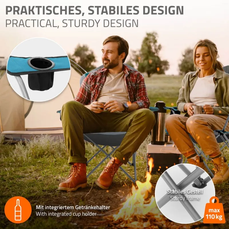 Campingstuhl 2er Set faltbar Grau-Blau klappbarer Angelstuhl mit Getränkehalter & Tragetasche-ECD Germany Sale