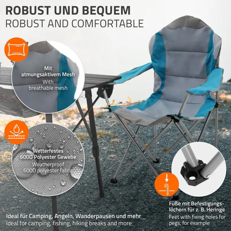 Campingstuhl 2er Set faltbar Grau-Blau klappbarer Angelstuhl mit Getränkehalter & Tragetasche-ECD Germany Sale