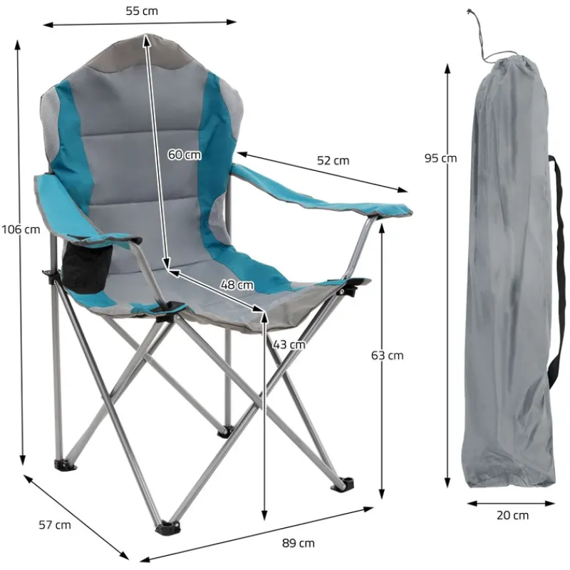 Campingstuhl 2er Set faltbar Grau-Blau klappbarer Angelstuhl mit Getränkehalter & Tragetasche-ECD Germany Sale