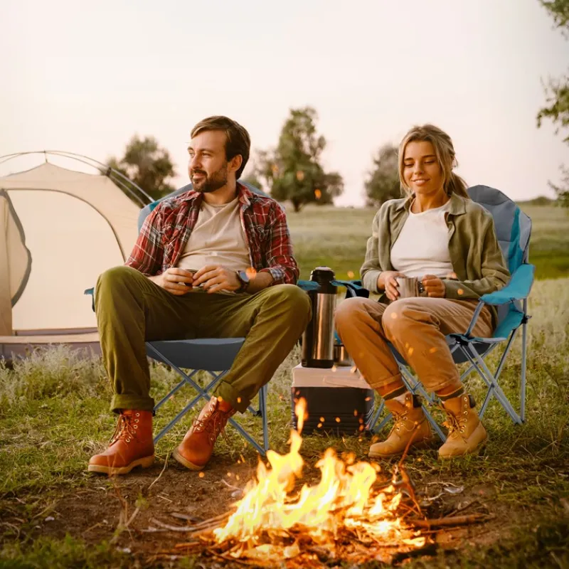 Campingstuhl 2er Set faltbar Grau-Blau klappbarer Angelstuhl mit Getränkehalter & Tragetasche-ECD Germany Sale