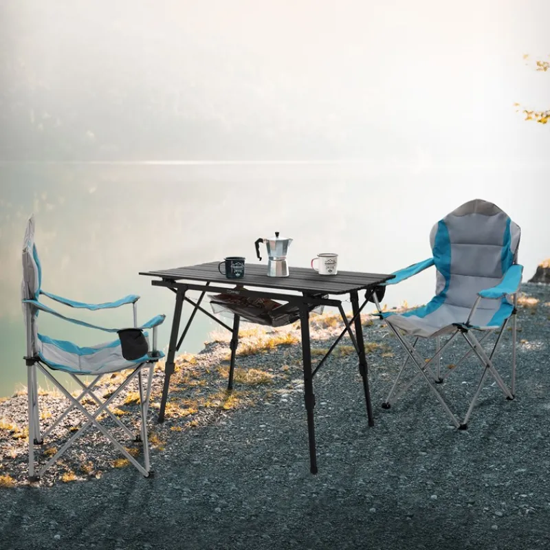 Campingstuhl 2er Set faltbar Grau-Blau klappbarer Angelstuhl mit Getränkehalter & Tragetasche-ECD Germany Sale