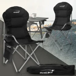 Campingstuhl faltbar bis 150 kg Schwarz mit Getränkehalterung inkl. Tragetasche Hauki-ECD Germany Outlet