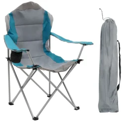 Campingstuhl faltbar Grau-Blau klappbarer Angelstuhl mit Getränkehalter & Tragetasche-ECD Germany Discount