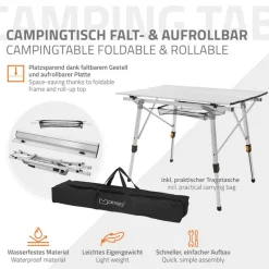 Campingtisch faltbar 90x51,5 cm Silber aus Aluminium ML-Design-ECD Germany Best