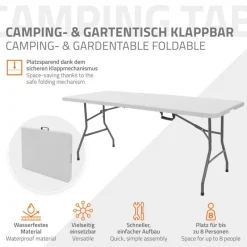 Campingtisch klappbar 180x74 cm Weiß aus Kunststoff ML-Design-ECD Germany Outlet