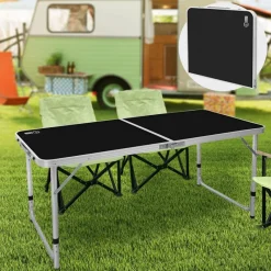 Campingtisch klappbar 120x60x54-70 cm Schwarz aus Aluminium-ECD Germany Clearance