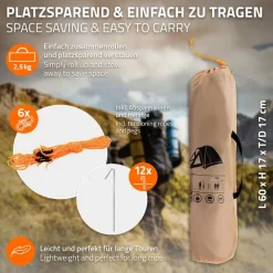 Campingzelt für 2-3 Personen 210x180x120 cm Beige-Grau Kuppelzelt Iglu-Zelt mit verschließbarem Vorraum-ECD Germany Outlet