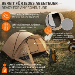 Campingzelt für 2-3 Personen 210x180x120 cm Beige-Grau Kuppelzelt Iglu-Zelt mit verschließbarem Vorraum-ECD Germany Outlet
