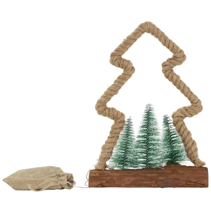 Deko LED Weihnachtsbaum aus Juteseil Standfigur 30 cm warmweiß mit Timerfunktion-ECD Germany Hot