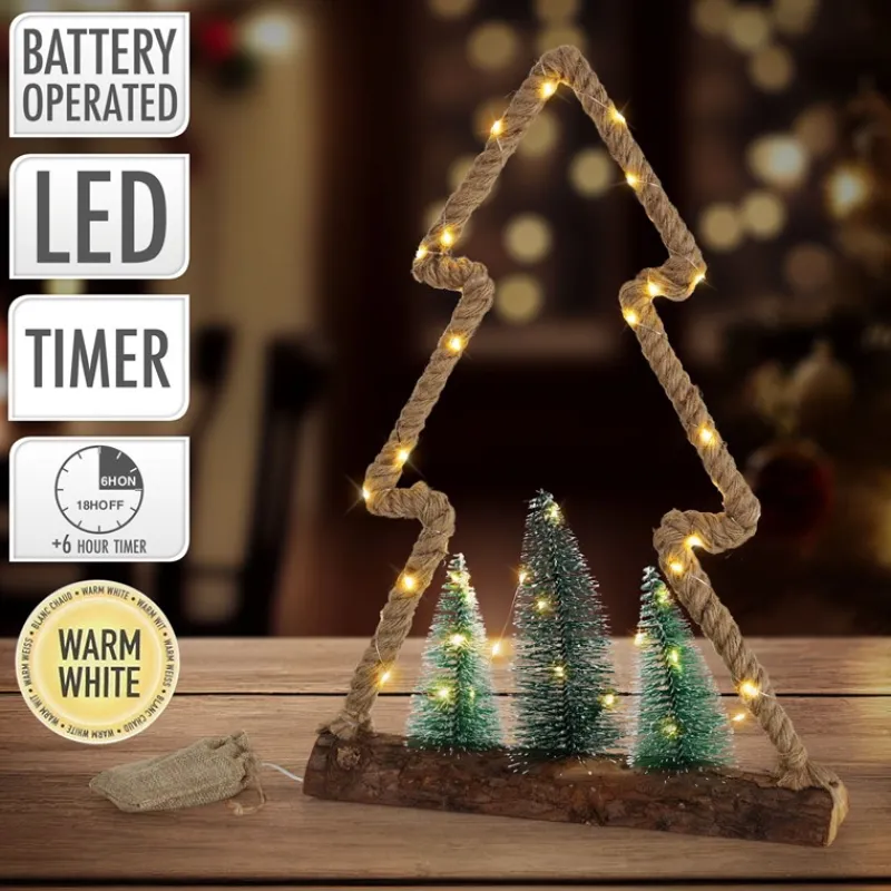 Deko LED Weihnachtsbaum aus Juteseil Standfigur 45 cm warmweiß mit Timerfunktion-ECD Germany Outlet