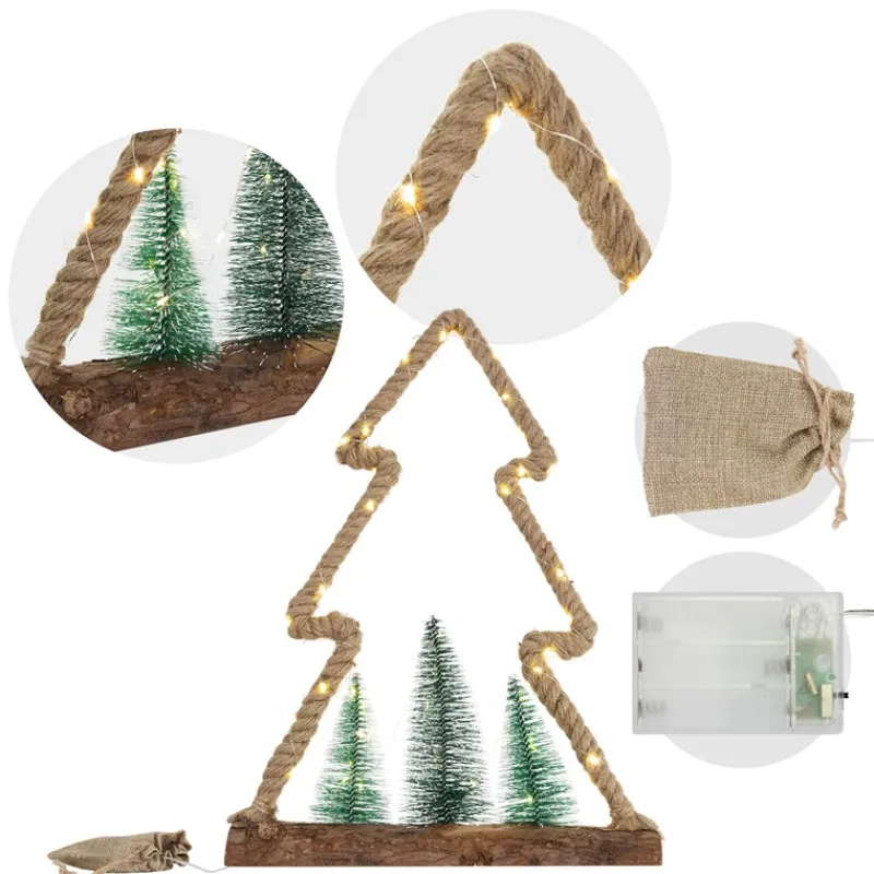 Deko LED Weihnachtsbaum aus Juteseil Standfigur 45 cm warmweiß mit Timerfunktion-ECD Germany Outlet