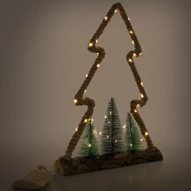 Deko LED Weihnachtsbaum aus Juteseil Standfigur 45 cm warmweiß mit Timerfunktion-ECD Germany Outlet