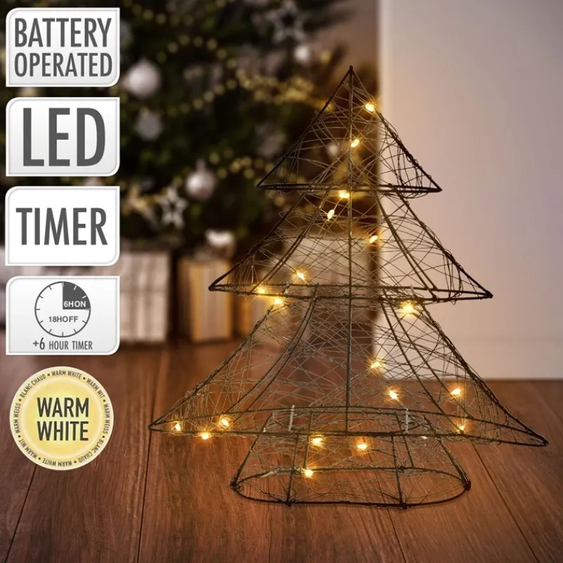 Deko Weihnachtsbaum mit 20 warmweißen LEDs Schwarz aus Metall-ECD Germany Online