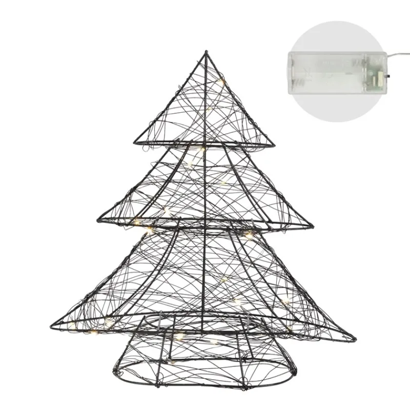 Deko Weihnachtsbaum mit 20 warmweißen LEDs Schwarz aus Metall-ECD Germany Online