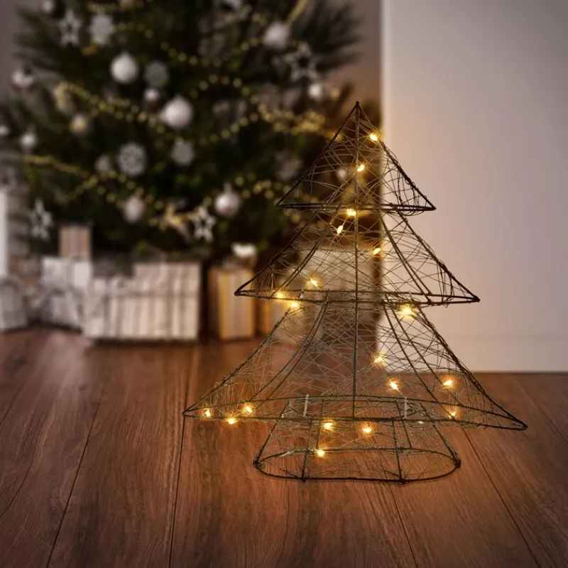 Deko Weihnachtsbaum mit 20 warmweißen LEDs Schwarz aus Metall-ECD Germany Online