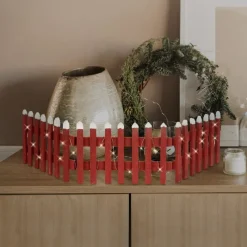 Deko Weihnachtszaun mit LED Rot 90x21 cm aus Holz-ECD Germany Online