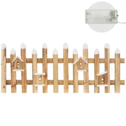 Deko Weihnachtszaun mit LED natur 98x39 cm aus Holz inkl. Vogelhäuschen-ECD Germany