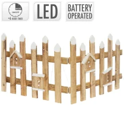 Deko Weihnachtszaun mit LED natur 98x39 cm aus Holz inkl. Vogelhäuschen-ECD Germany