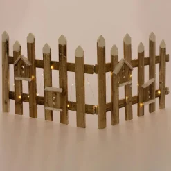 Deko Weihnachtszaun mit LED natur 98x39 cm aus Holz inkl. Vogelhäuschen-ECD Germany