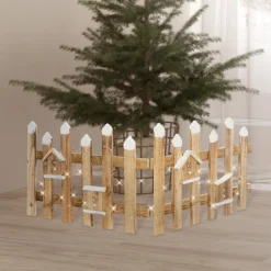 Deko Weihnachtszaun mit LED natur 98x39 cm aus Holz inkl. Vogelhäuschen-ECD Germany