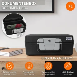 Dokumentenbox DIN A4 39x33x16 cm 7L Feuerfeste wasserdichte Dokumentenkassette-ECD Germany Online