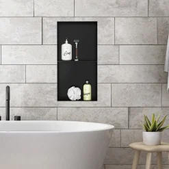 Duschnische 2 Ebenen 30x60 cm Schwarz aus Edelstahl Unterputz Rahmen Wandnische Duschablage LuxeBath-ECD Germany Discount