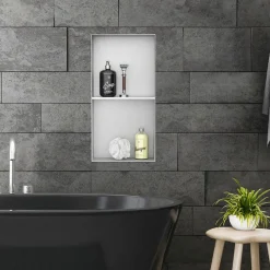 Duschnische 2 Ebenen 30x60 cm Silber aus Edelstahl Unterputz Rahmen Wandnische Duschablage LuxeBath-ECD Germany
