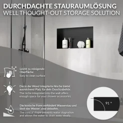 Duschnische 60x30 cm Schwarz aus Edelstahl Unterputz Rahmen Wandnische Duschablage LuxeBath-ECD Germany Hot