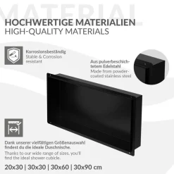 Duschnische 60x30 cm Schwarz aus Edelstahl Unterputz Rahmen Wandnische Duschablage LuxeBath-ECD Germany Hot
