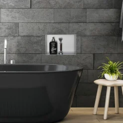 Duschnische 30x20 cm Silber aus Edelstahl Unterputz Rahmen Wandnische Duschablage LuxeBath-ECD Germany Clearance