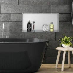 Duschnische 60x30 cm Silber aus Edelstahl Unterputz Rahmen Wandnische Duschablage LuxeBath-ECD Germany New