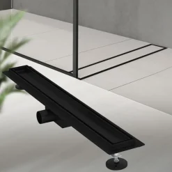 Duschrinne 70 cm befliesbar Schwarz mit Siphon & Haarsieb 2in1 LuxeBath-ECD Germany Hot