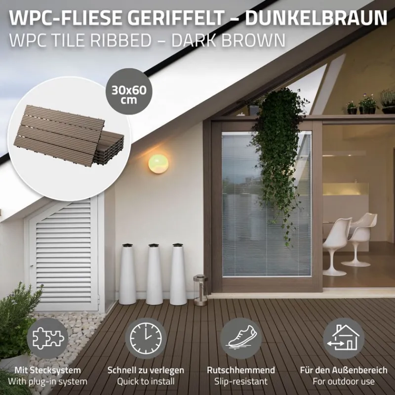 3er Pack WPC Bodenplatte 60x30 dunkelbraun-ECD Germany Clearance