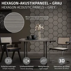 2er Set Akustikpaneele für 1m² Grau Wandpaneele Hexagon Schallabsorber Schalldämmung ML-Design-ECD Germany Outlet