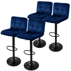 2er Set Barhocker 2x Blau Samtbezug mit Rückenlehne und Fußstütze höhenverstellbar 63-83cm ML-Design-ECD Germany Outlet