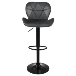 2er Set Barhocker 2x Grau Samtbezug mit Rückenlehne und Fußstütze höhenverstellbar 59-79cm ML-Design-ECD Germany Hot