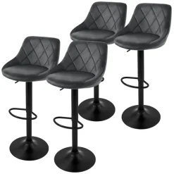 2er Set Barhocker 2x Grau Samtbezug mit Rückenlehne und Fußstütze höhenverstellbar 62-82cm ML-Design-ECD Germany Clearance