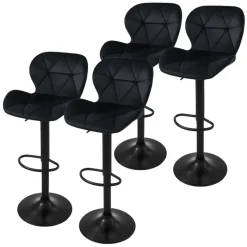 2er Set Barhocker 2x Schwarz Samtbezug mit Rückenlehne und Fußstütze höhenverstellbar 59-79cm ML-Design-ECD Germany Hot