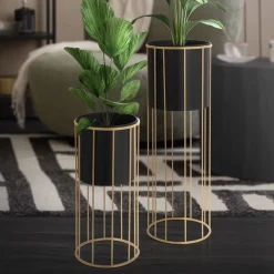 2er Set Blumenständer Ø 21x46,7 / 24x70,5 cm Schwarz aus Stahl ML-Design-ECD Germany Best