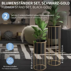 2er Set Blumenständer Ø 21x46,7 / 24x70,5 cm Schwarz aus Stahl ML-Design-ECD Germany Best