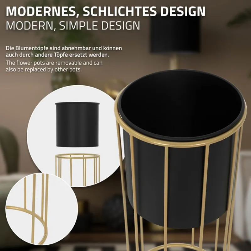 2er Set Blumenständer Ø 21x46,7 / 24x70,5 cm Schwarz aus Stahl ML-Design-ECD Germany Best