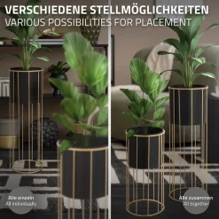 2er Set Blumenständer Ø 21x46,7 / 24x70,5 cm Schwarz aus Stahl ML-Design-ECD Germany Best