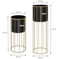 2er Set Blumenständer Ø 21x46,7 / 24x70,5 cm Schwarz aus Stahl ML-Design-ECD Germany Best