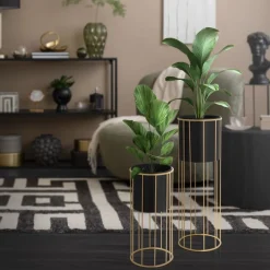 2er Set Blumenständer Ø 21x46,7 / 24x70,5 cm Schwarz aus Stahl ML-Design-ECD Germany Best