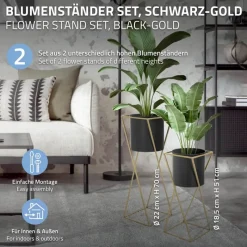 2er Set Blumenständer mit Übertopf Schwarz/Gold aus Stahl ML-Design-ECD Germany