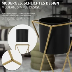 2er Set Blumenständer mit Übertopf Schwarz/Gold aus Stahl ML-Design-ECD Germany
